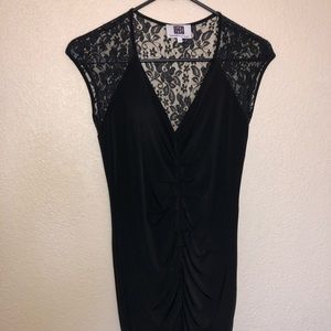 Black fitted mini dress w/ lace top